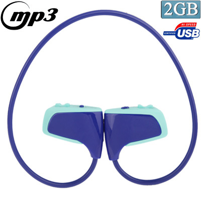 Sport MP3 Player Headset with 2GB Memory, Music Format: MP3 / WMA (Blue) - Click Image to Close